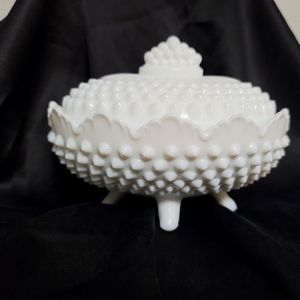 Fenton white hobnail lidded candy dish